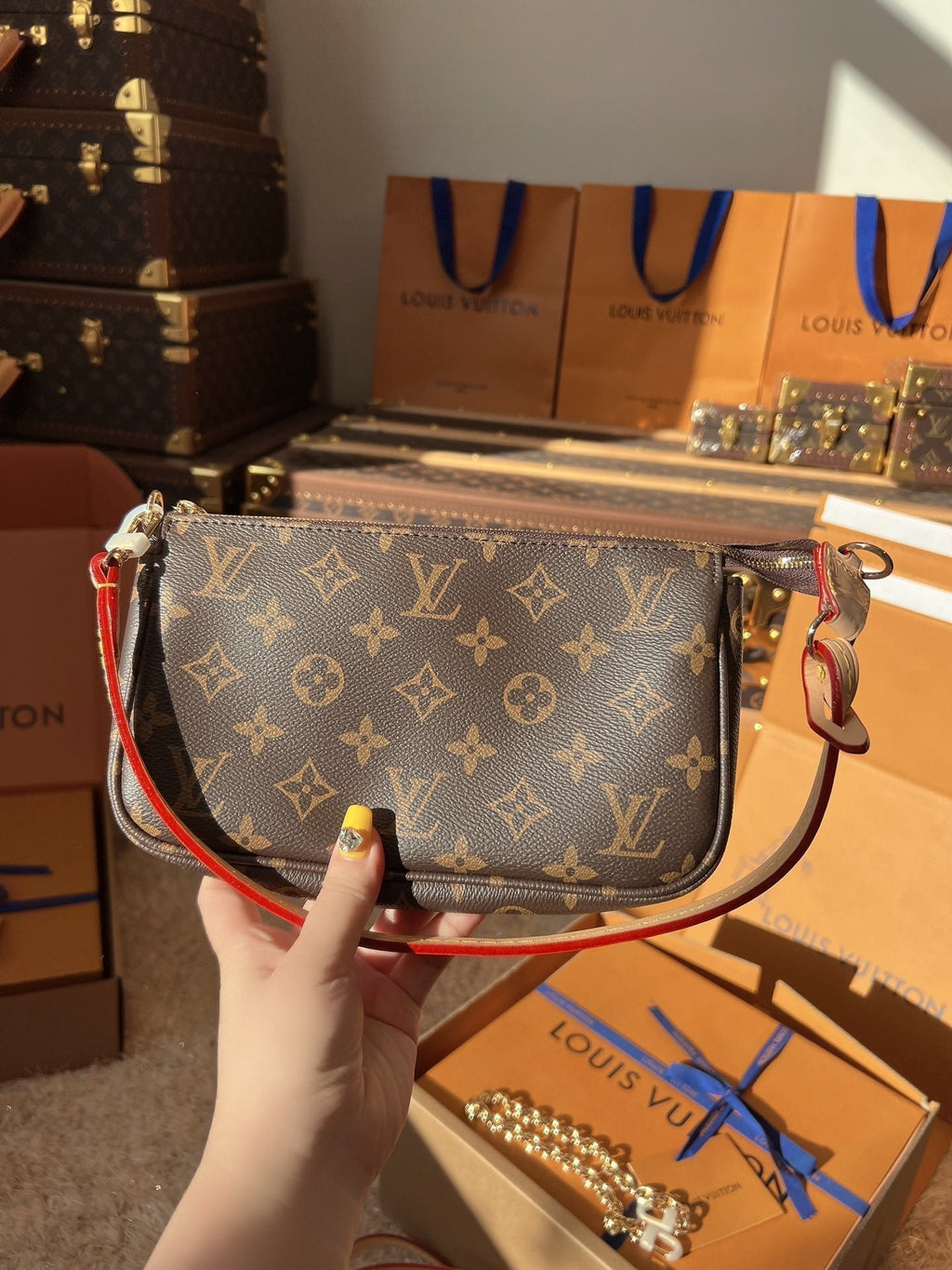 LV Pochette Accessoires Monogram Canvas Shoulder Crossbody Bag with Leather Strap — view 5