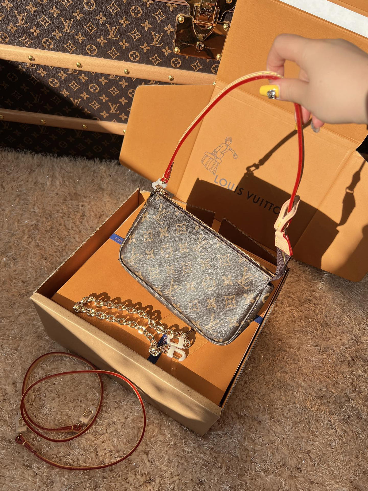 LV Pochette Accessoires Monogram Canvas Shoulder Crossbody Bag with Leather Strap — view 1