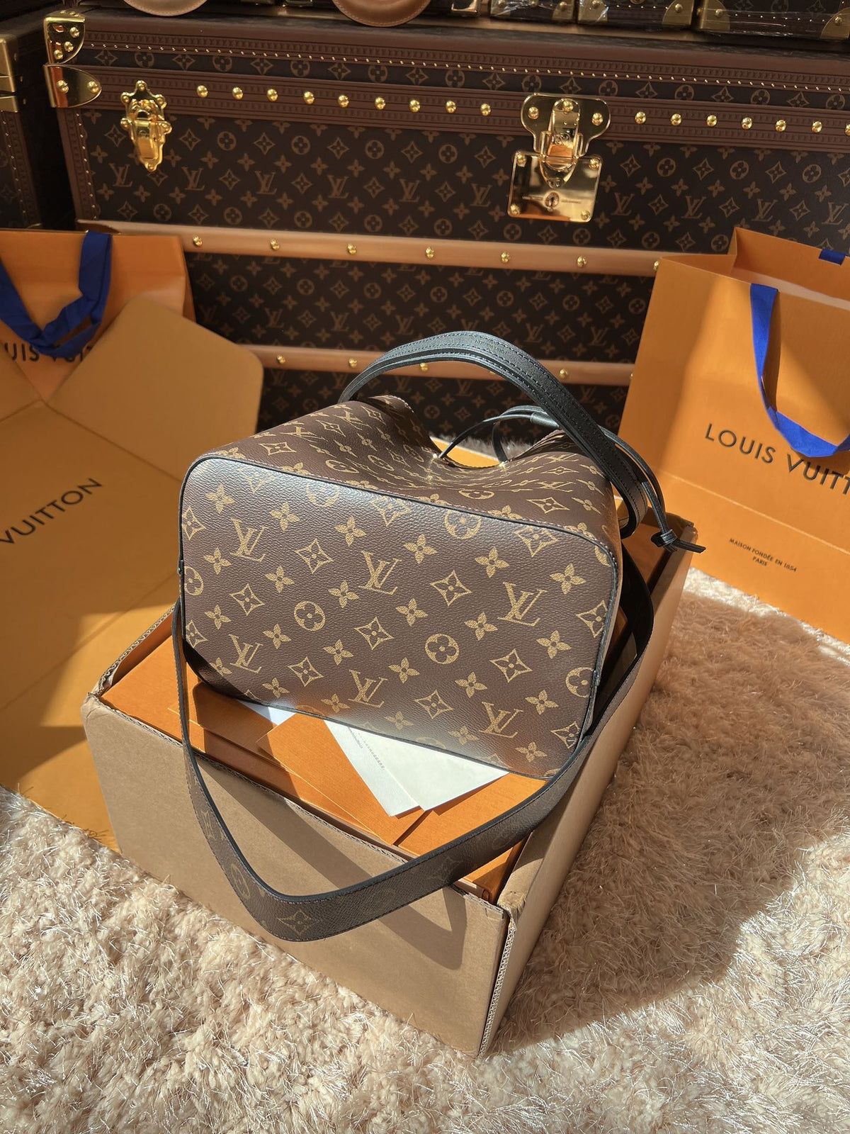 LV Neonoé Monogram Canvas Bucket Shoulder Bag with Leather Trim and Adjustable Strap 26 cm — view 3