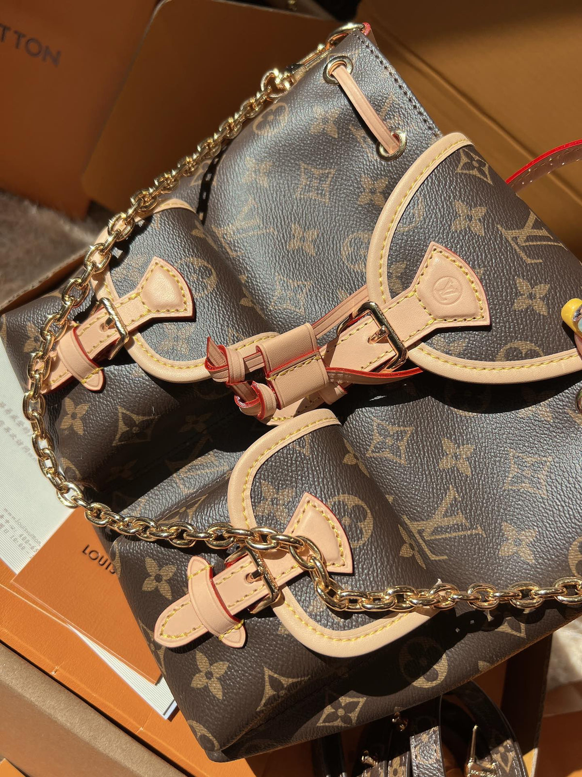 LV Excursion PM Monogram Canvas Backpack Shoulder Bag with Leather Trim and Drawstring Closure — view 1