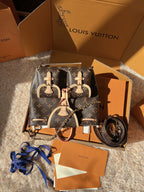 LV Excursion PM Monogram Canvas Backpack Shoulder Bag with Leather Trim and Drawstring Closure — view 4