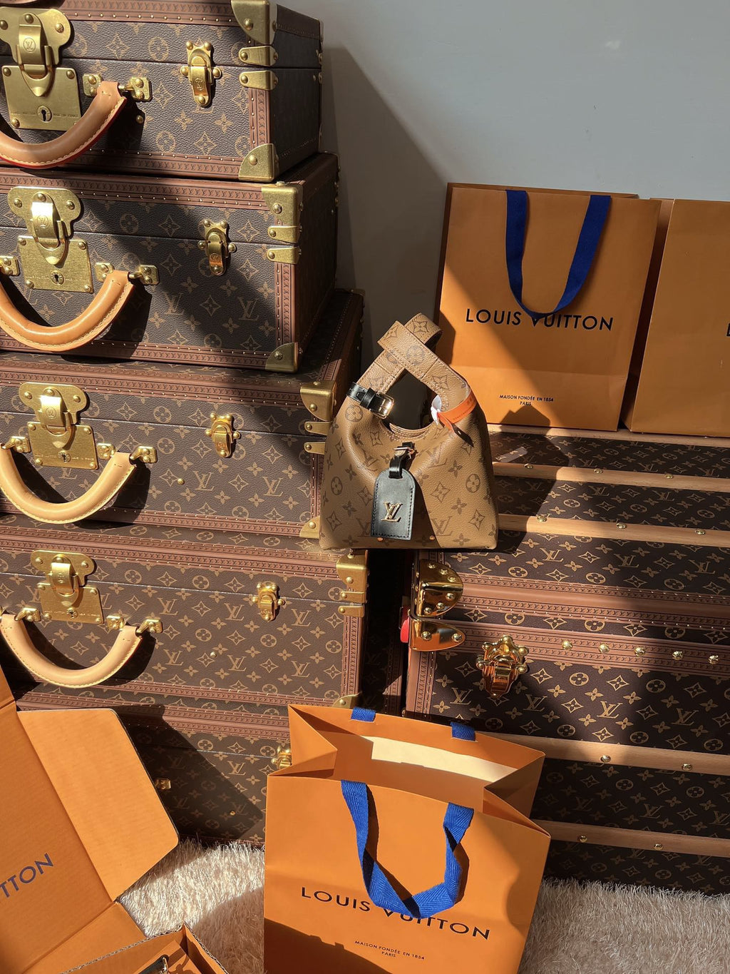 LV Sac Plat MM Monogram Reverse Tote with Black Leather Trim — view 4
