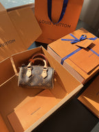LV Speedy Nano Monogram Canvas Handle Crossbody Bag with Leather Trim and Adjustable Strap 16 cm — view 1