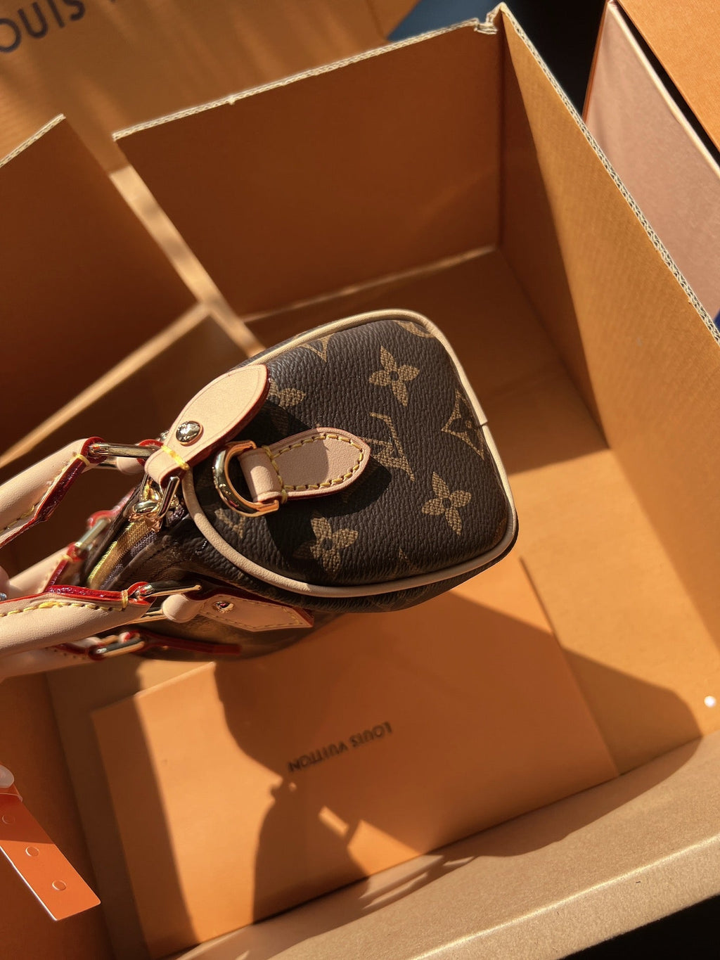LV Speedy Nano Monogram Canvas Handle Crossbody Bag with Leather Trim and Adjustable Strap 16 cm — view 2