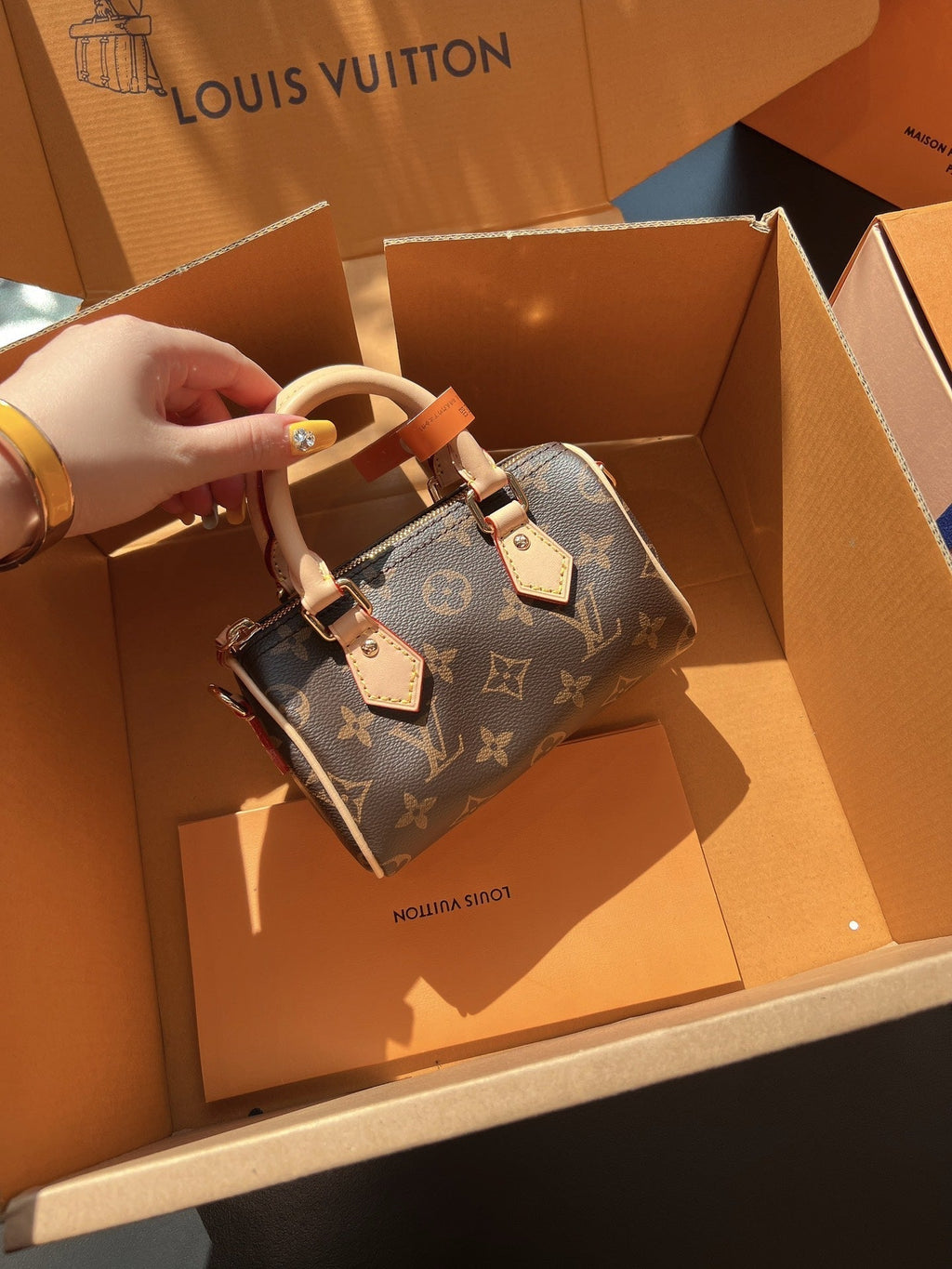 LV Speedy Nano Monogram Canvas Handle Crossbody Bag with Leather Trim and Adjustable Strap 16 cm — view 3