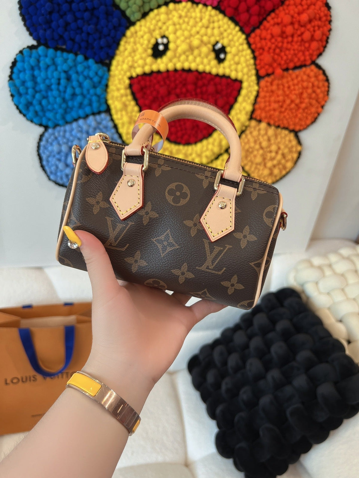 LV Speedy Nano Monogram Canvas Handle Crossbody Bag with Leather Trim and Adjustable Strap 16 cm — view 5