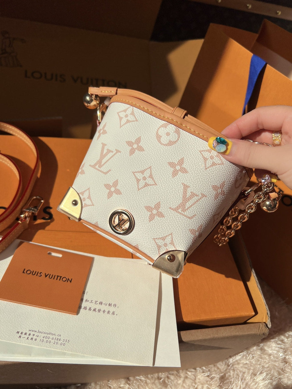 LV Nano Noé Monogram Canvas Mini Bucket Shoulder Bag with Chain Strap and Leather Trim — view 2
