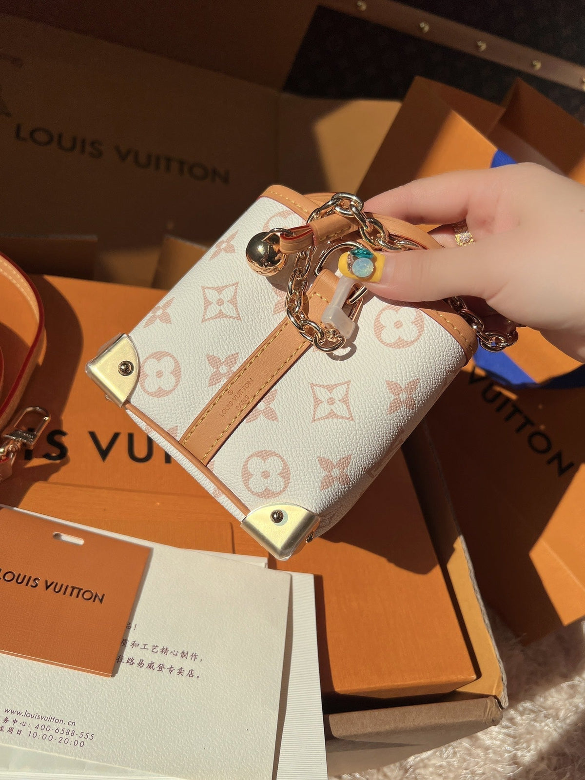 LV Nano Noé Monogram Canvas Mini Bucket Shoulder Bag with Chain Strap and Leather Trim — view 4