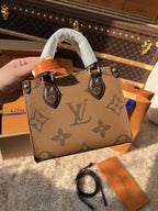 LV OnTheGo PM Monogram Reverse Canvas Tote Handle Bag with Leather Trim and Shoulder Strap — view 5