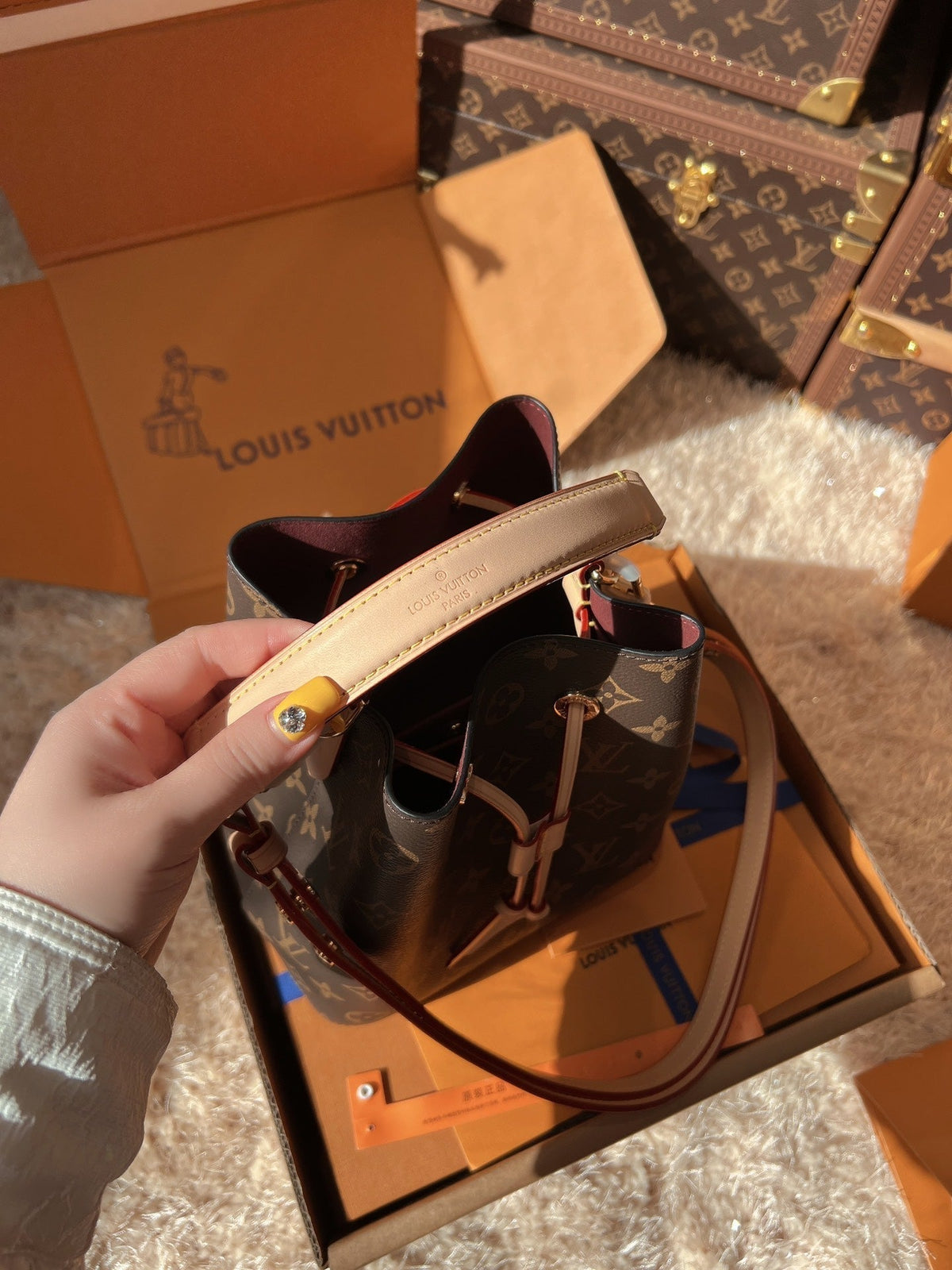 LV Neonoé Monogram Canvas Bucket Bag with Leather Trim and Shoulder Strap — view 2