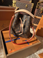LV Neonoé Monogram Canvas Bucket Bag with Leather Trim and Shoulder Strap — view 5