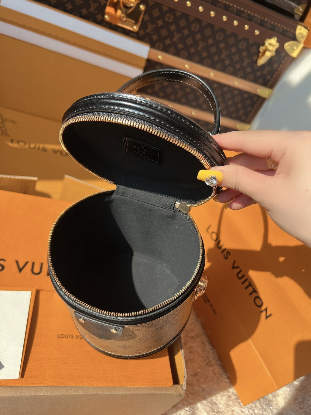 LV Cannes Monogram Reverse Canvas Round Top Handle Bag with Leather Trim and Shoulder Strap — view 4