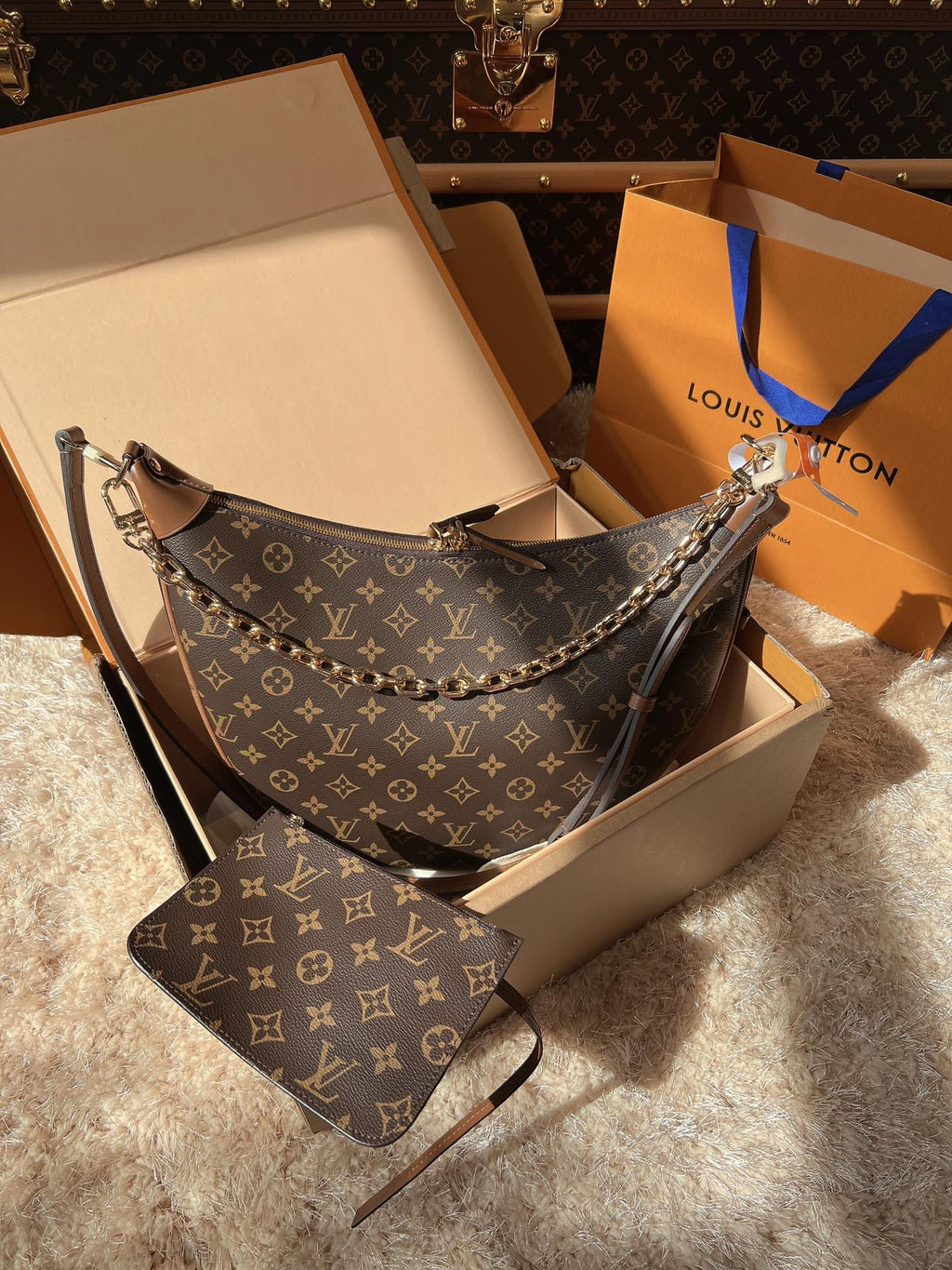 LV Loop Monogram Canvas Hobo Shoulder Crossbody Bag with Chain Detail — view 1