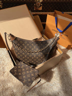 LV Loop Monogram Canvas Hobo Shoulder Crossbody Bag with Chain Detail — view 1