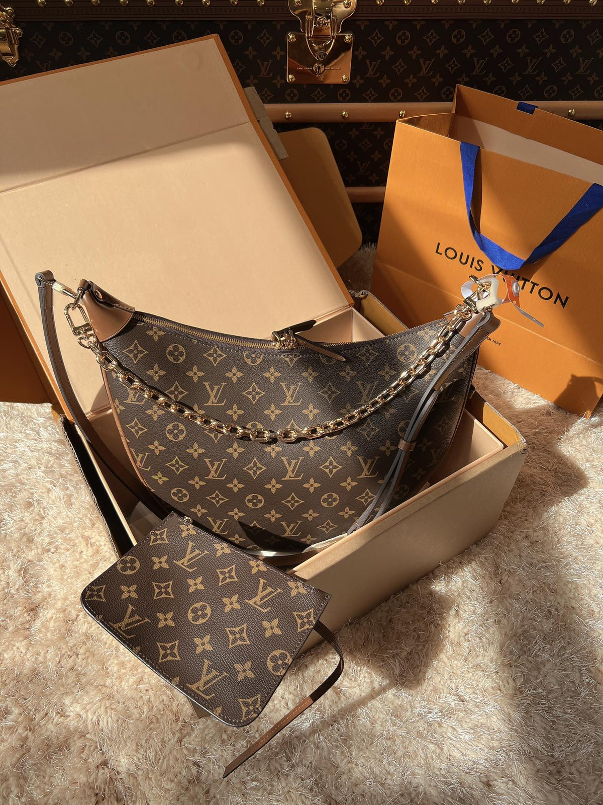LV Loop Monogram Canvas Hobo Shoulder Crossbody Bag with Chain Detail — view 1