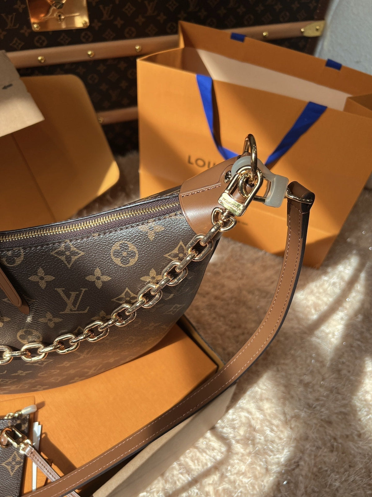 LV Loop Monogram Canvas Hobo Shoulder Crossbody Bag with Chain Detail — view 2