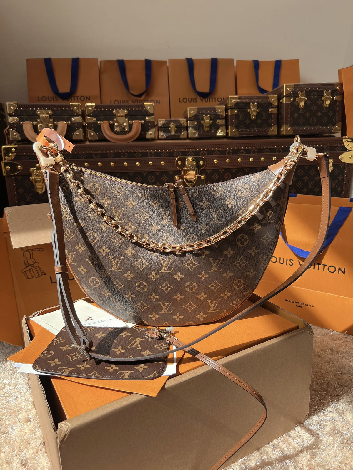 LV Loop Monogram Canvas Hobo Shoulder Crossbody Bag with Chain Detail — view 4