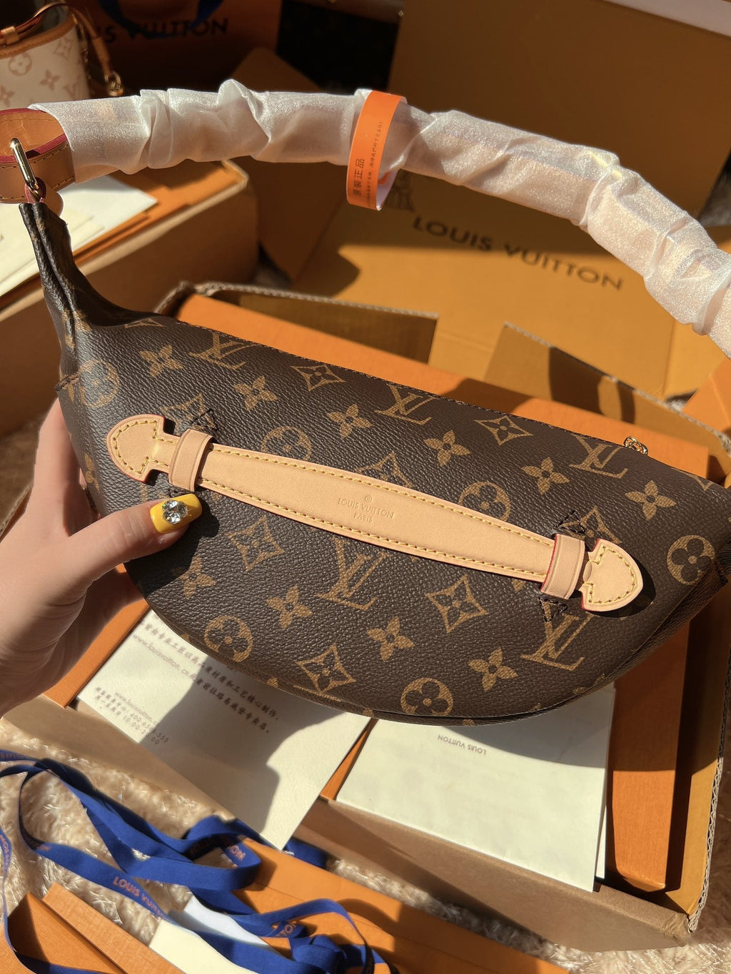LV Bumbag Monogram Canvas Crossbody Belt Bag with Leather Trim and Adjustable Strap — view 3