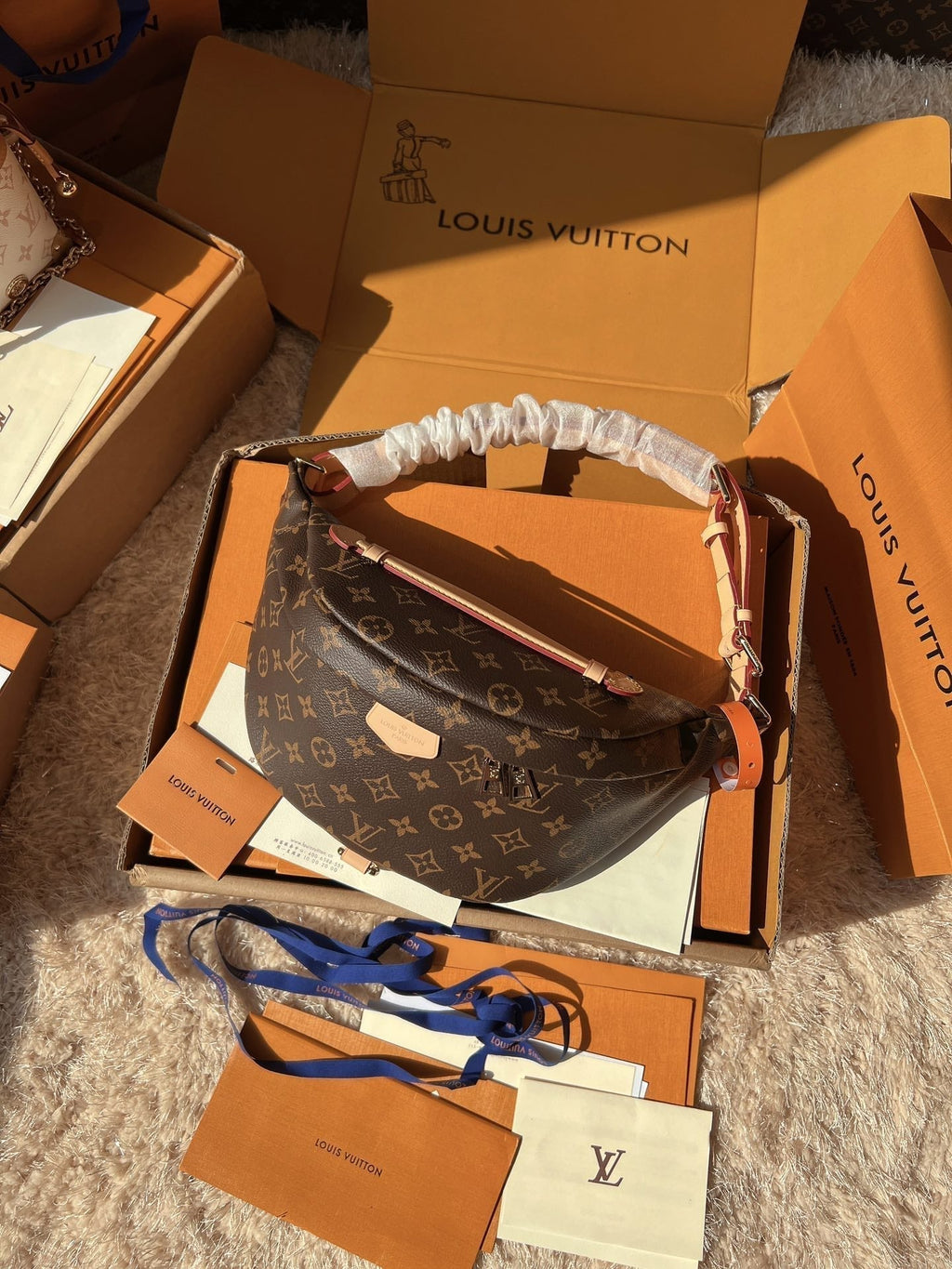 LV Bumbag Monogram Canvas Crossbody Belt Bag with Leather Trim and Adjustable Strap — view 4