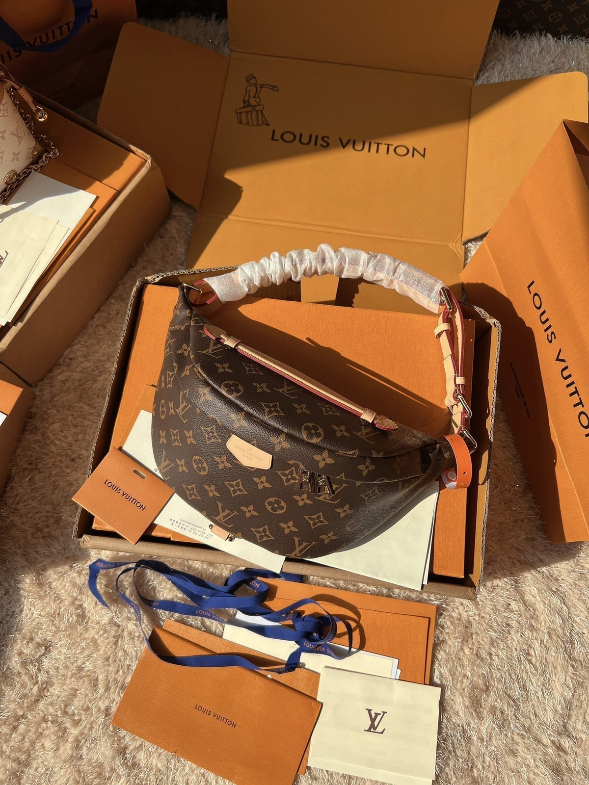 LV Bumbag Monogram Canvas Crossbody Belt Bag with Leather Trim and Adjustable Strap — view 4