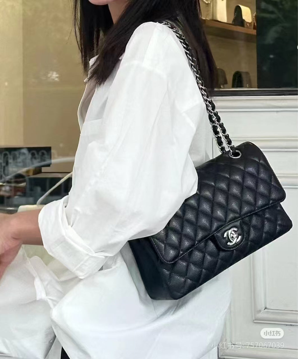 Chanel Classic Flap Bag – Black Quilted Caviar Leather with Gold-Tone Hardware — view 3