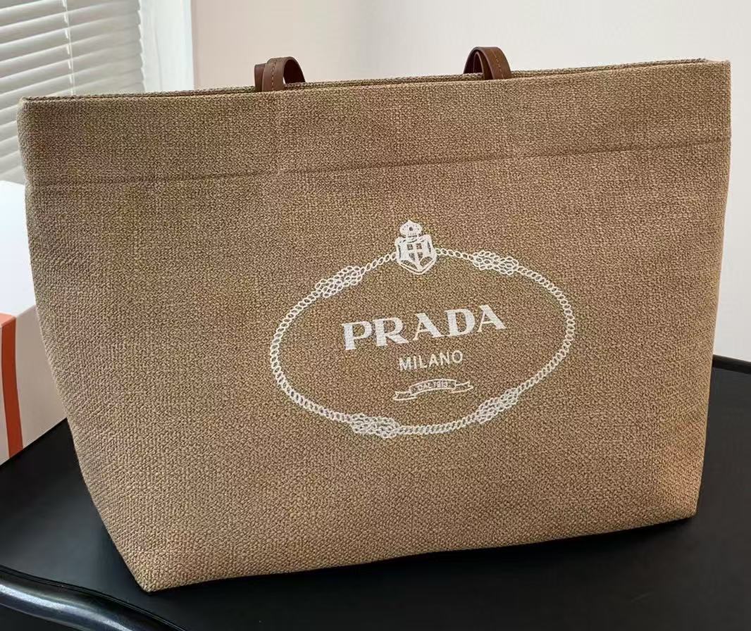 Prada Logo-Print Canvas Tote Bag - Straw — view 1