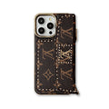 Leather Monogram Phone Case with Card Holder and Strap Large Print — view 1