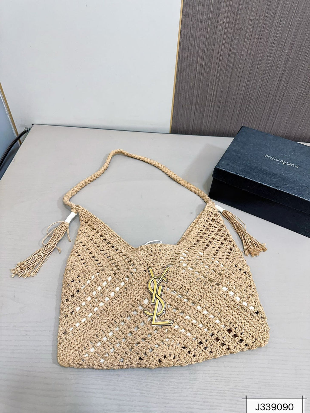 Saint Laurent YSL Raffia Tote Bag Beach Casual - Brown — view 10