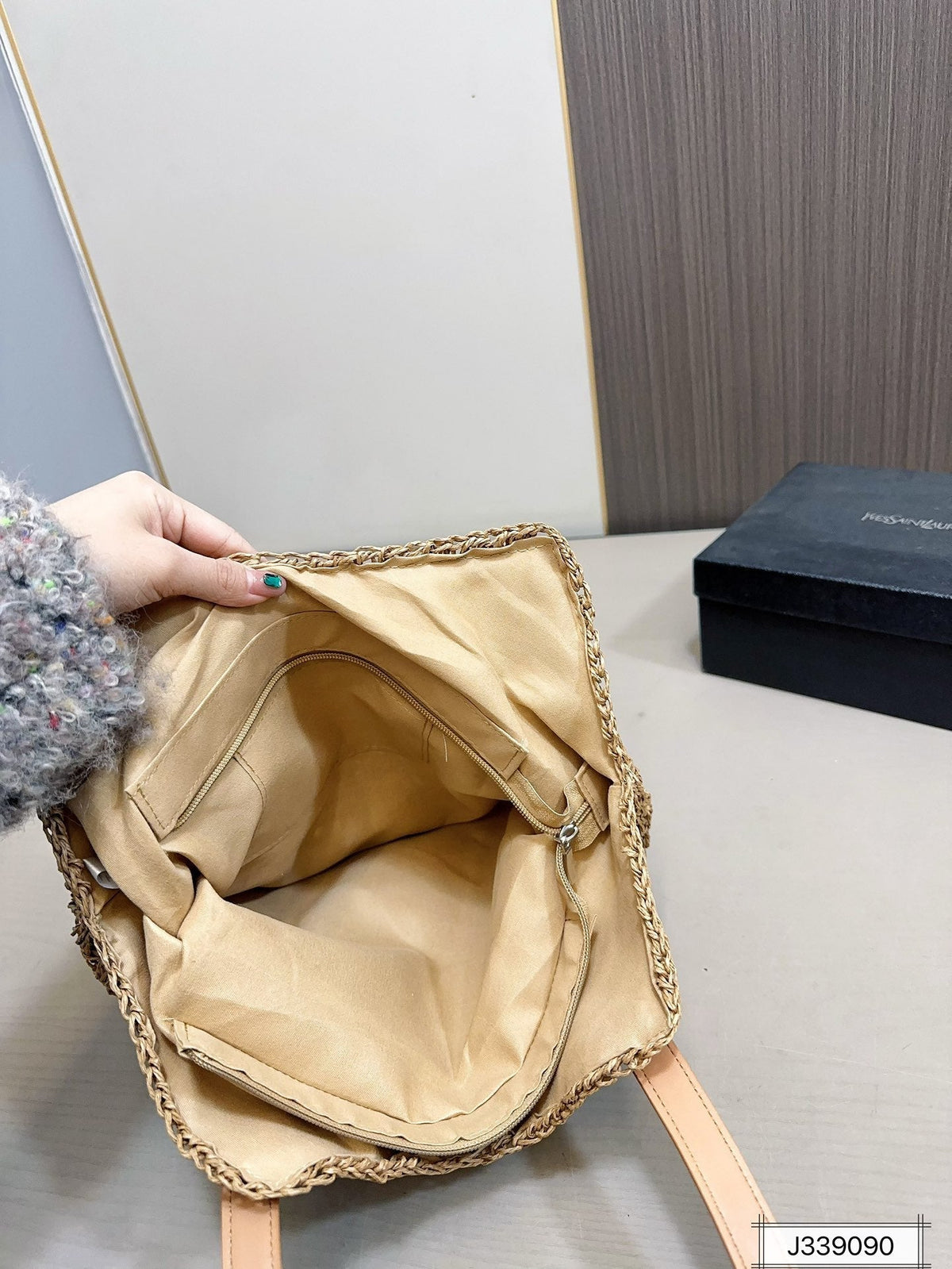 YSL Saint Laurent Vacation Casual Raffia Woven Tote Bag — view 11