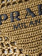 Prada Triangle-Logo Raffia Tote Bag — view 9