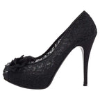Dolce & Gabbana Black Floral Lace Bow Platform Peep Toe Pumps — view 4