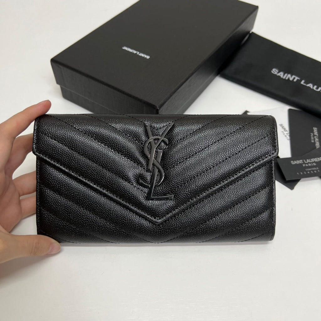 YSL Long Wallet Black Leather Black Tone 10767 19cm — view 7