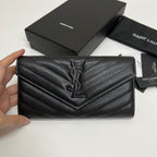 YSL Long Wallet Black Leather Black Tone 10767 19cm — view 1
