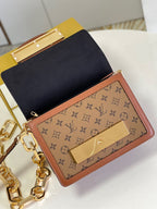 LV Dauphine MM Monogram Reverse Canvas Shoulder Crossbody Bag with Chain Strap and Leather Trim 25 cm - Brown — view 4