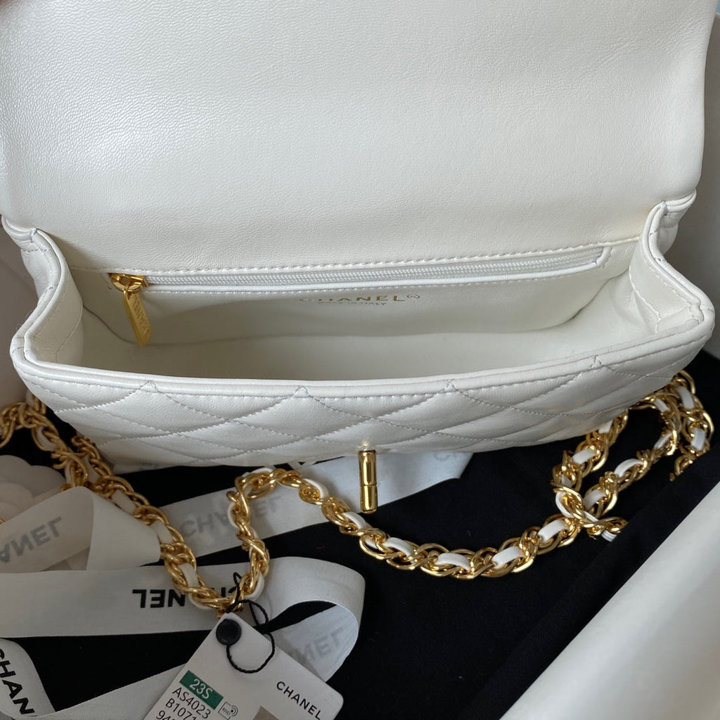 Chanel Flap Bag Gold Top Handle White — view 5