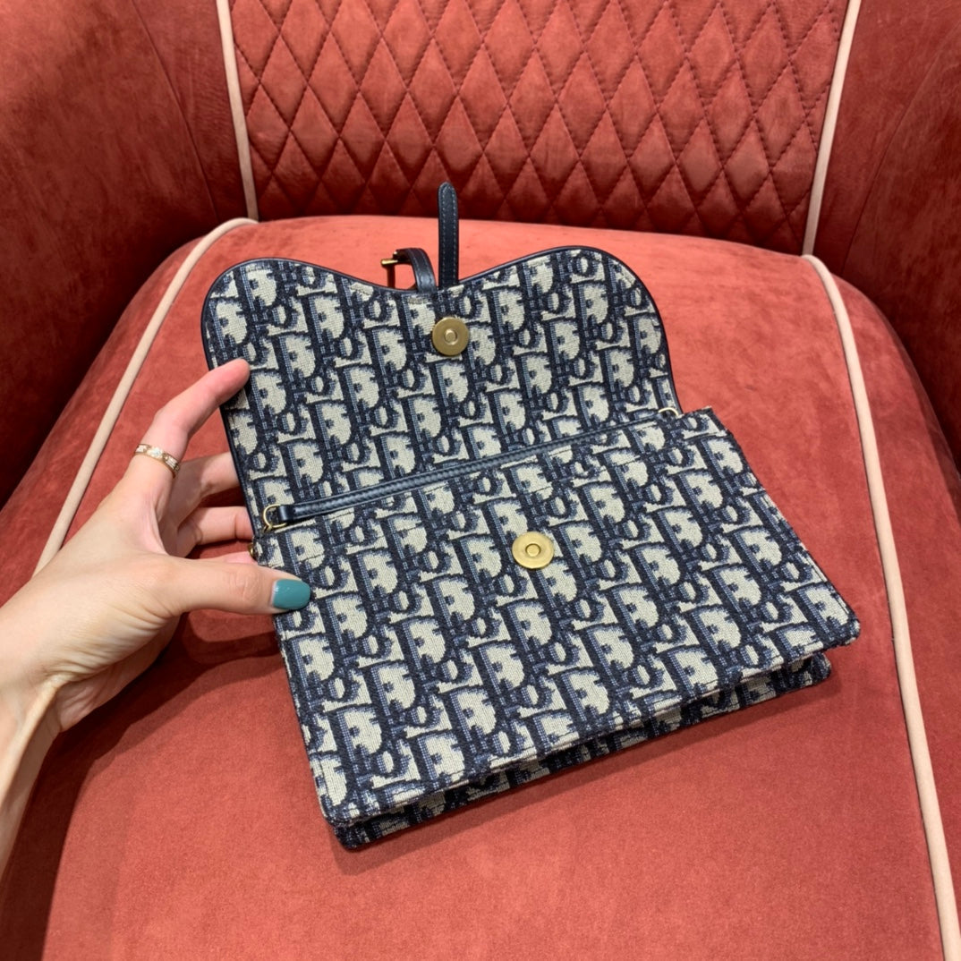 Dior Saddle Pouch Blue Dior Oblique Jacquard — view 4