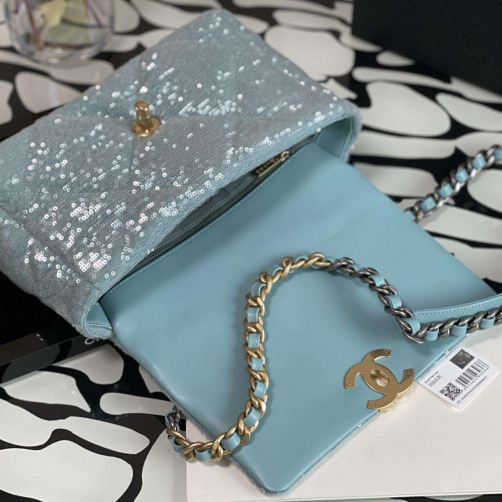 Chanel Sequin Quilted Medium Flap Bag - Sky Blue — view 4