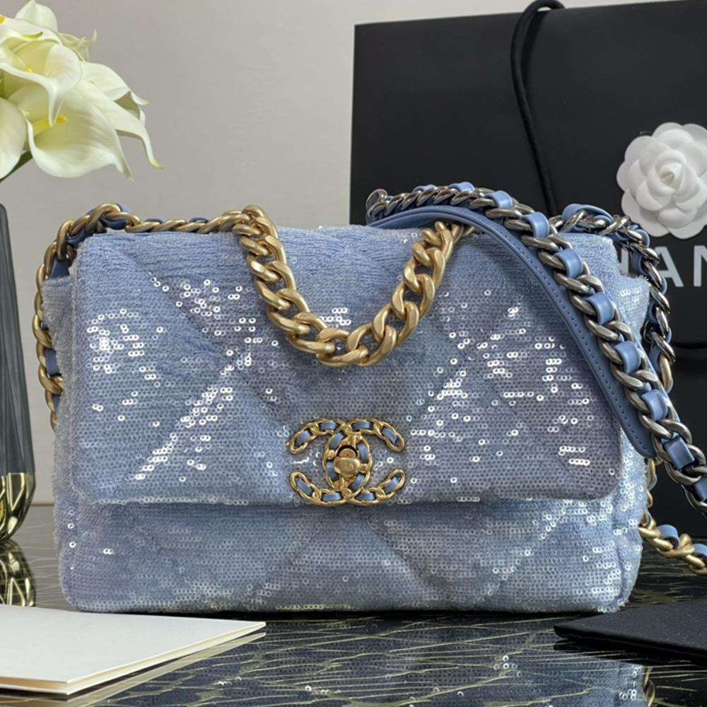 Chanel 19 Sequin Flap Bag - Light Blue — view 1