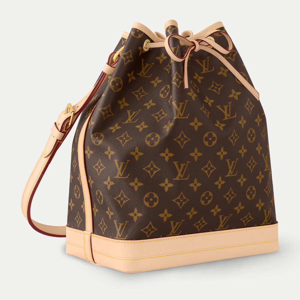 LV Noé Monogram Canvas Bucket Shoulder Bag with Leather Trim and Drawstring Closure - Brown — view 2