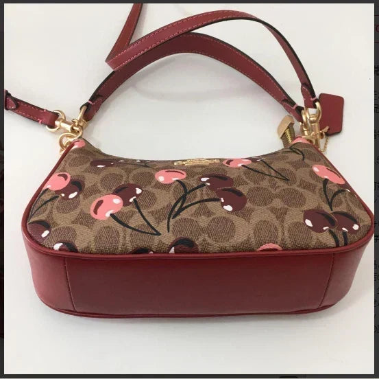 Teri Shoulder Bag Signature Canvas Cherry Print - Tan | Cherry — view 2