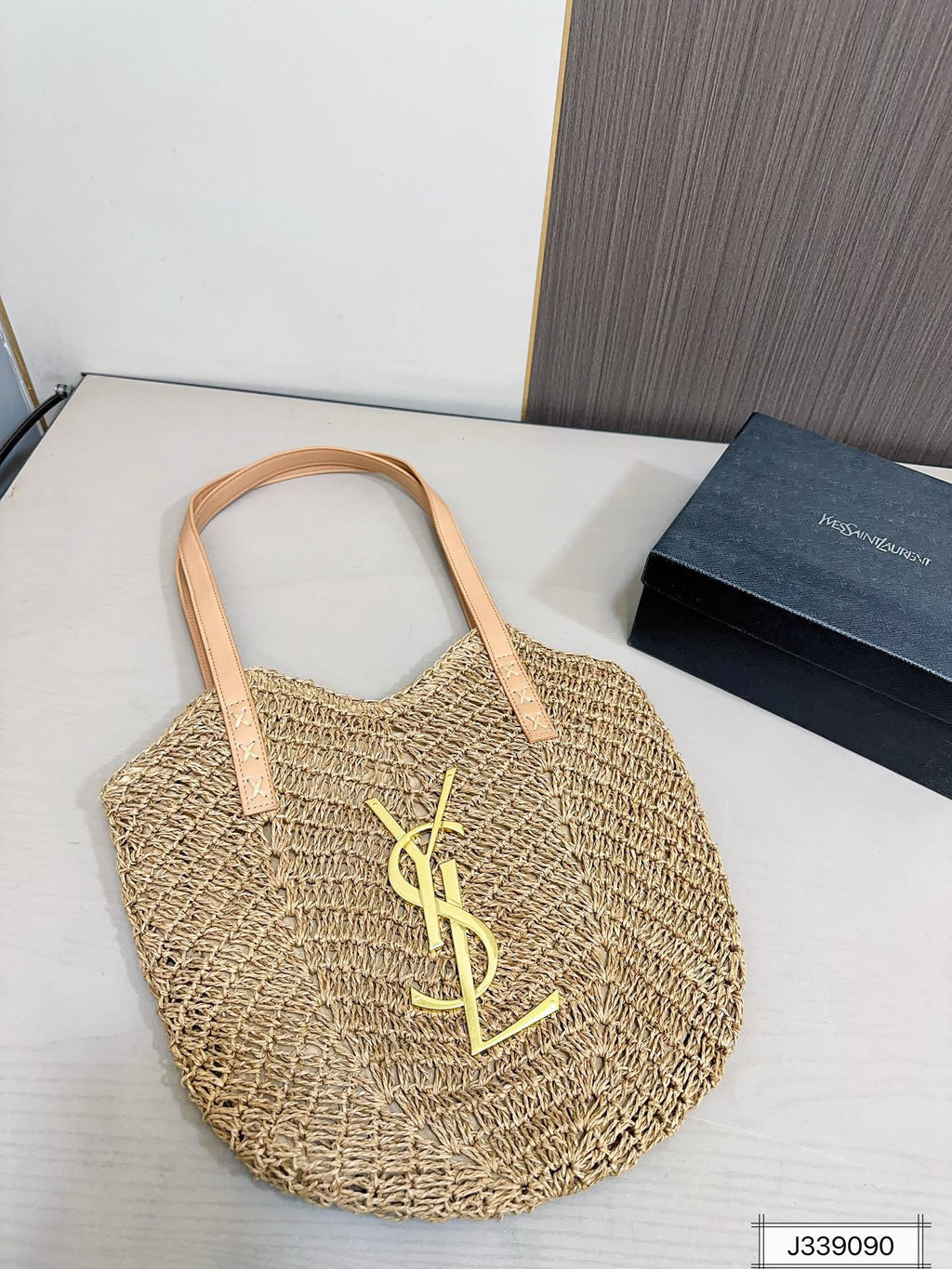 YSL Saint Laurent Vacation Casual Raffia Woven Tote Bag — view 9