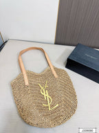 YSL Saint Laurent Vacation Casual Raffia Woven Tote Bag — view 9
