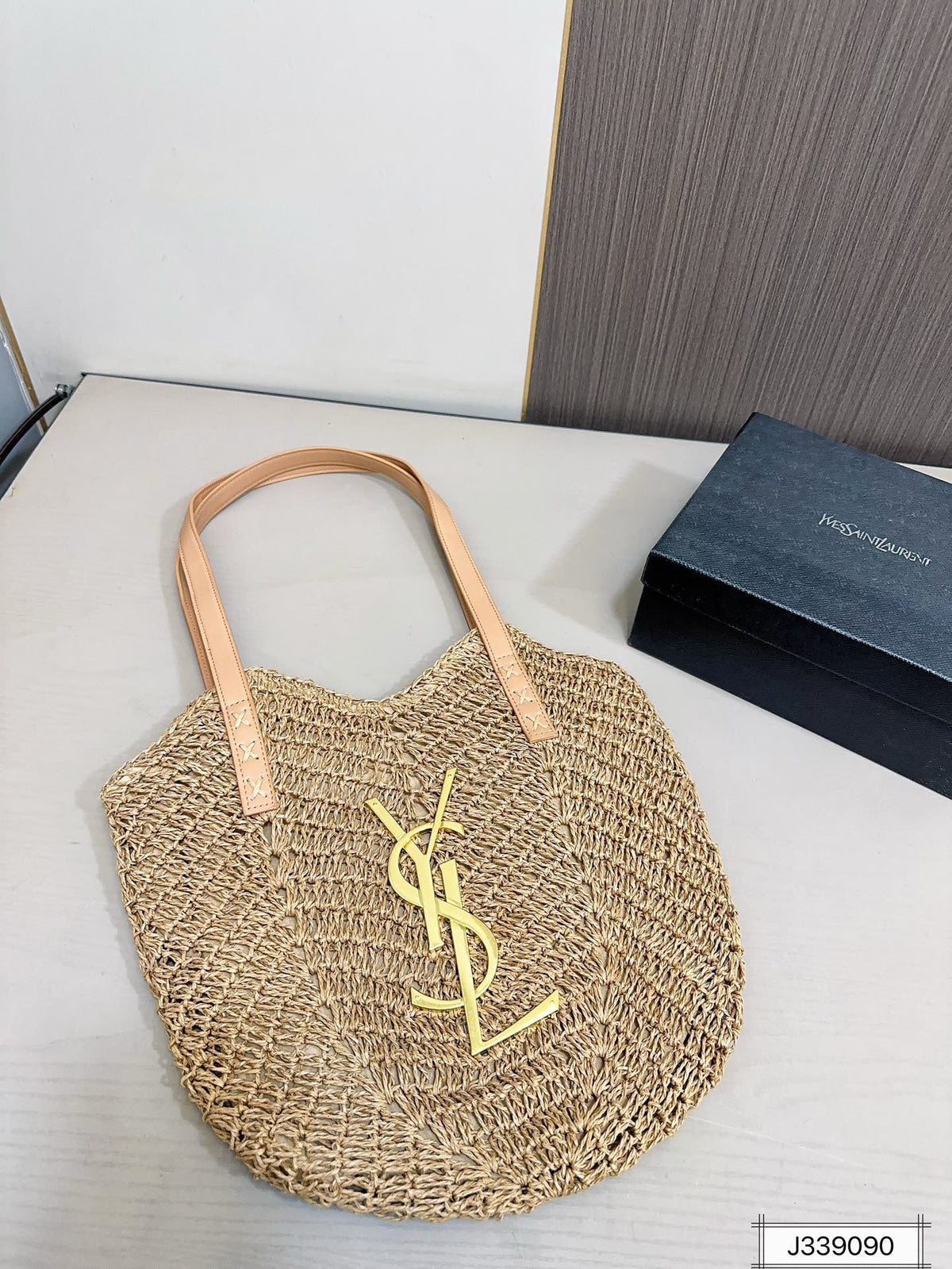 YSL Saint Laurent Vacation Casual Raffia Woven Tote Bag — view 9