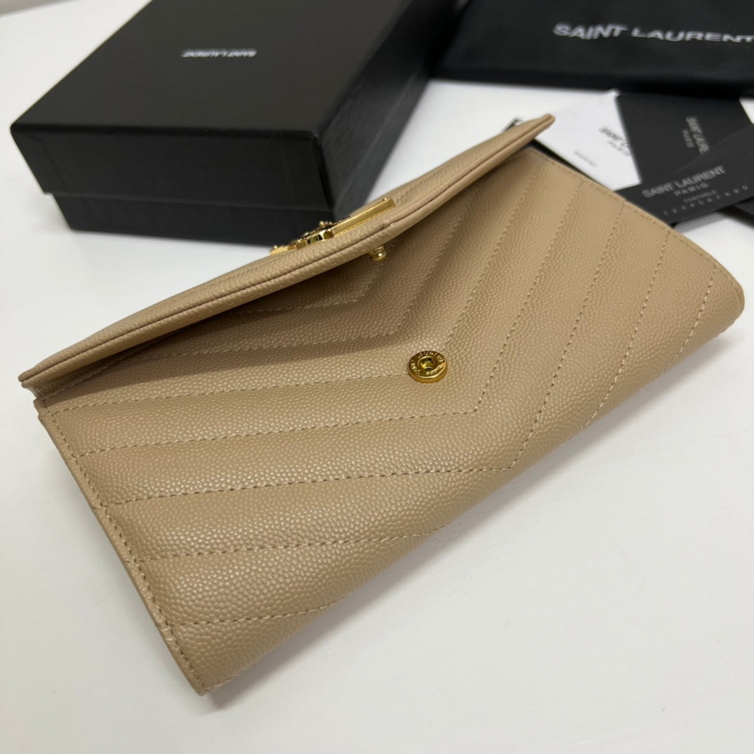 YSL Long Wallet Beige Leather Gold Tone 10772 19cm — view 3