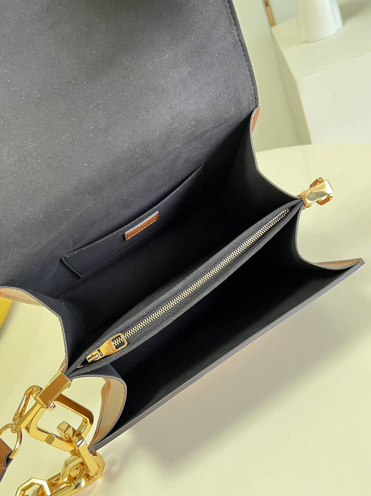 LV Dauphine MM Monogram Reverse Canvas Shoulder Crossbody Bag with Chain Strap and Leather Trim 25 cm - Brown — view 5
