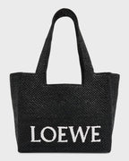 Loewe Logo Raffia Tote Bag - Black — view 3