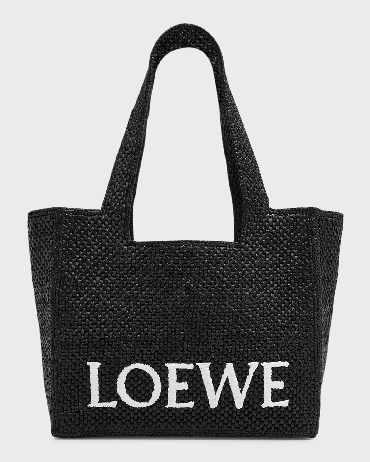 Loewe Logo Raffia Tote Bag - Black — view 3