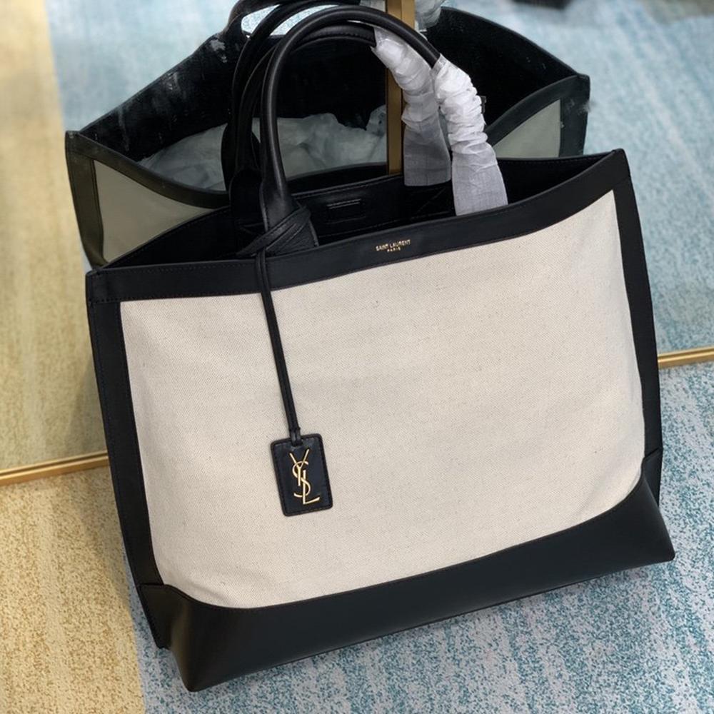 YSL Tag Hobo Bag - Beige/Black — view 1