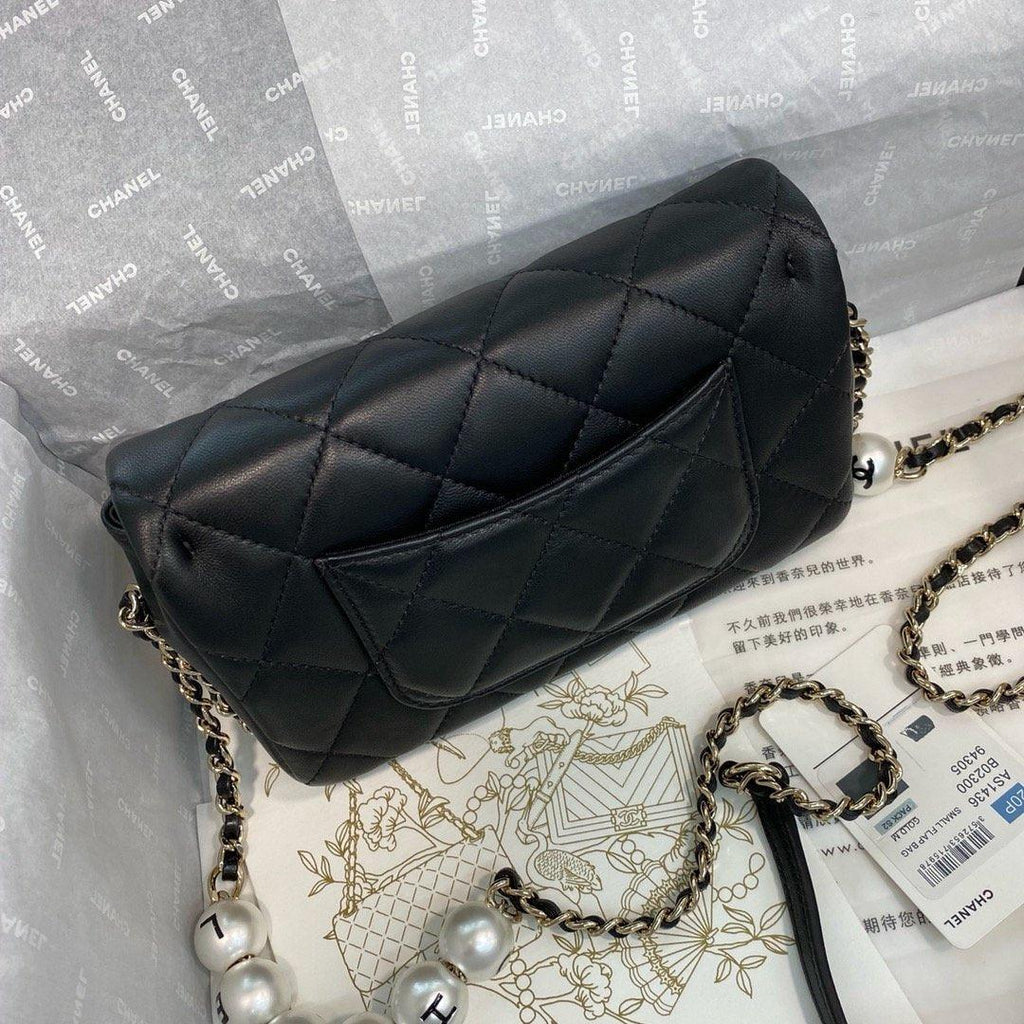 Chanel Pearl Logo Strap Flap Bag Black — view 2
