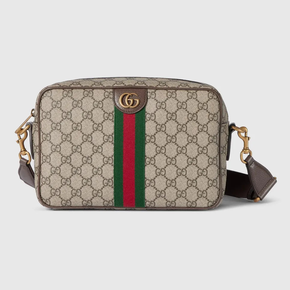 Gucci Ophidia Medium GG Supreme Canvas Shoulder Crossbody Bag with Web Stripe and Leather Trim — view 1